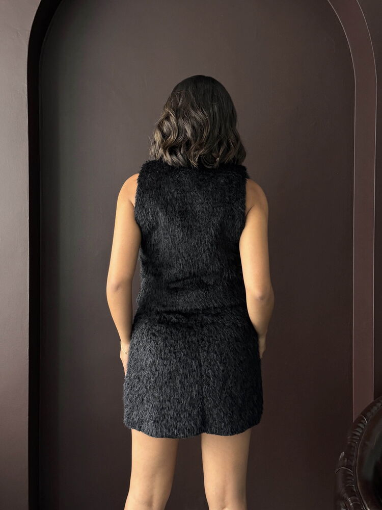 Topshow - Vestă de damă cu blană neagră, stil vintage, en-gros