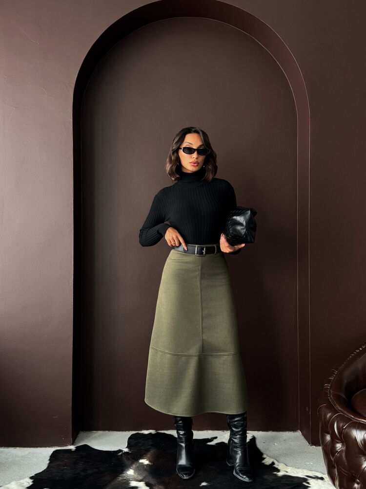 Topshow Scuba Suede Skirt - Khaki | F2004
