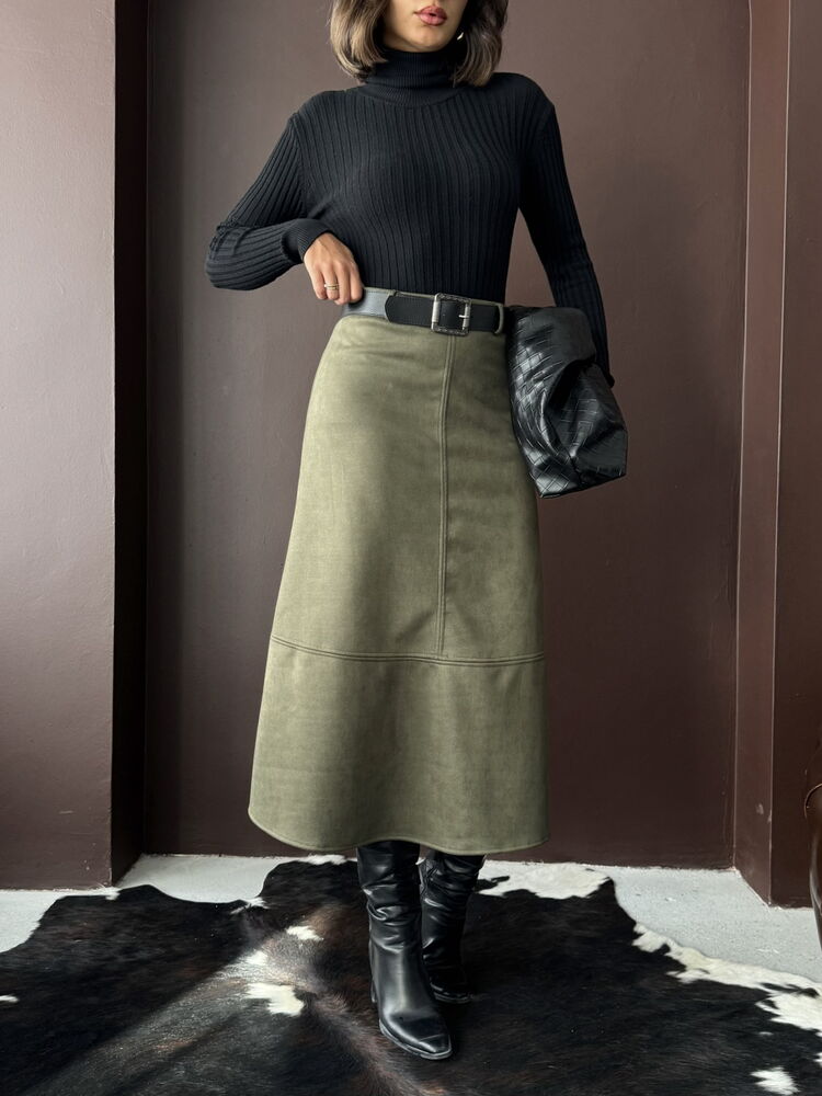 Topshow Scuba Suede Skirt - Khaki | F2004