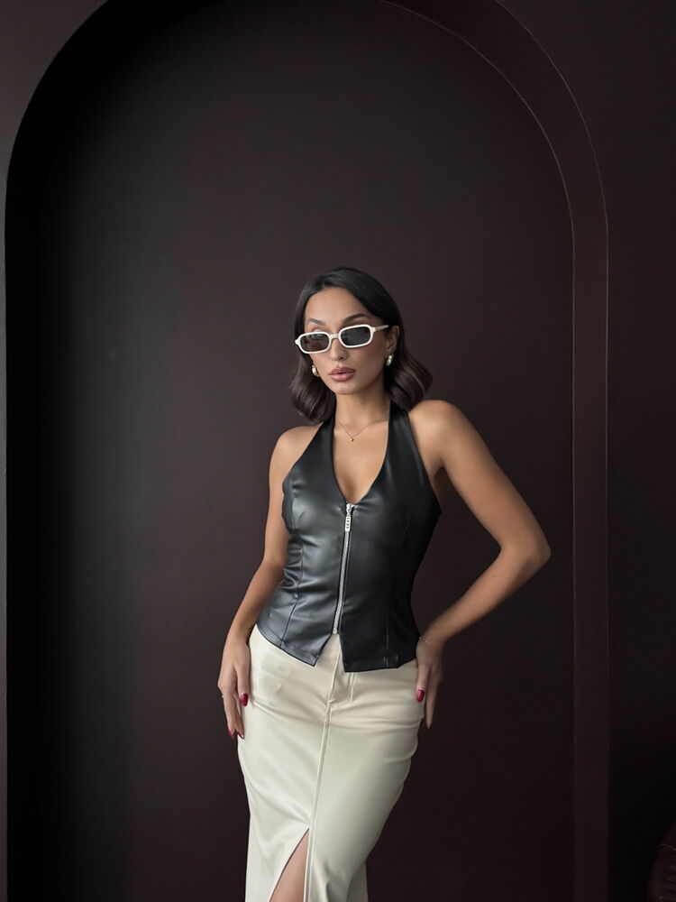 Topshow Sunideri Zippered Wholesale Vest - Black | F2036