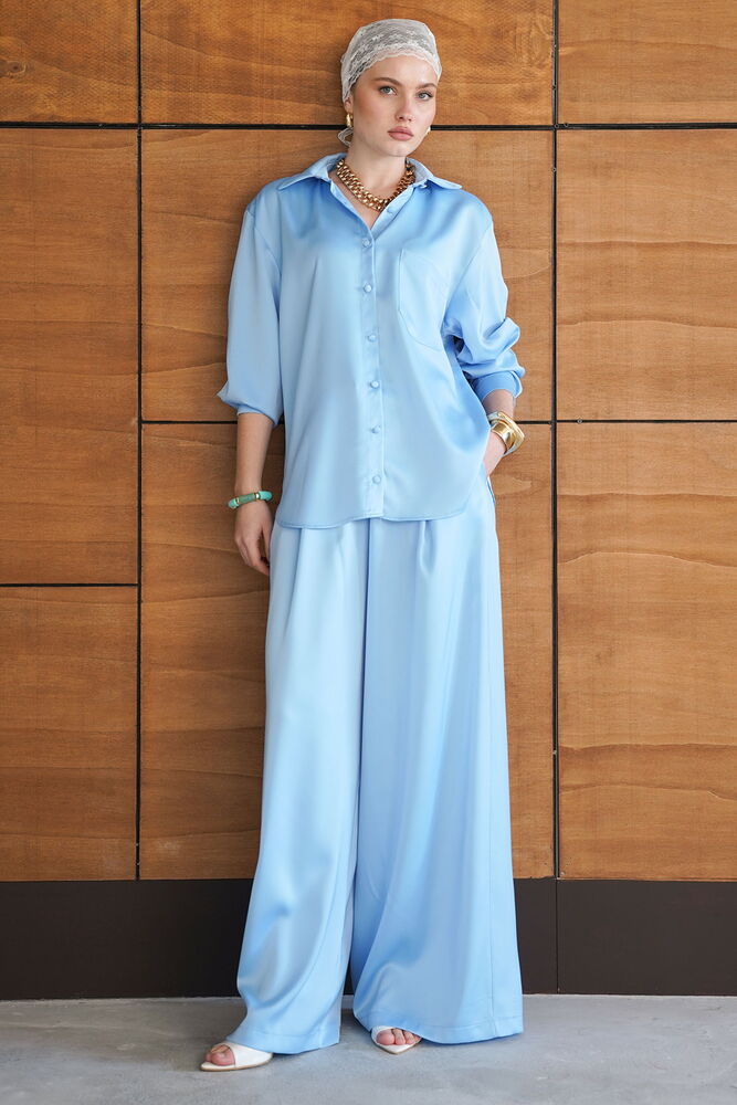 Pantaloni din satin - Albastru | F2052 - Topshow