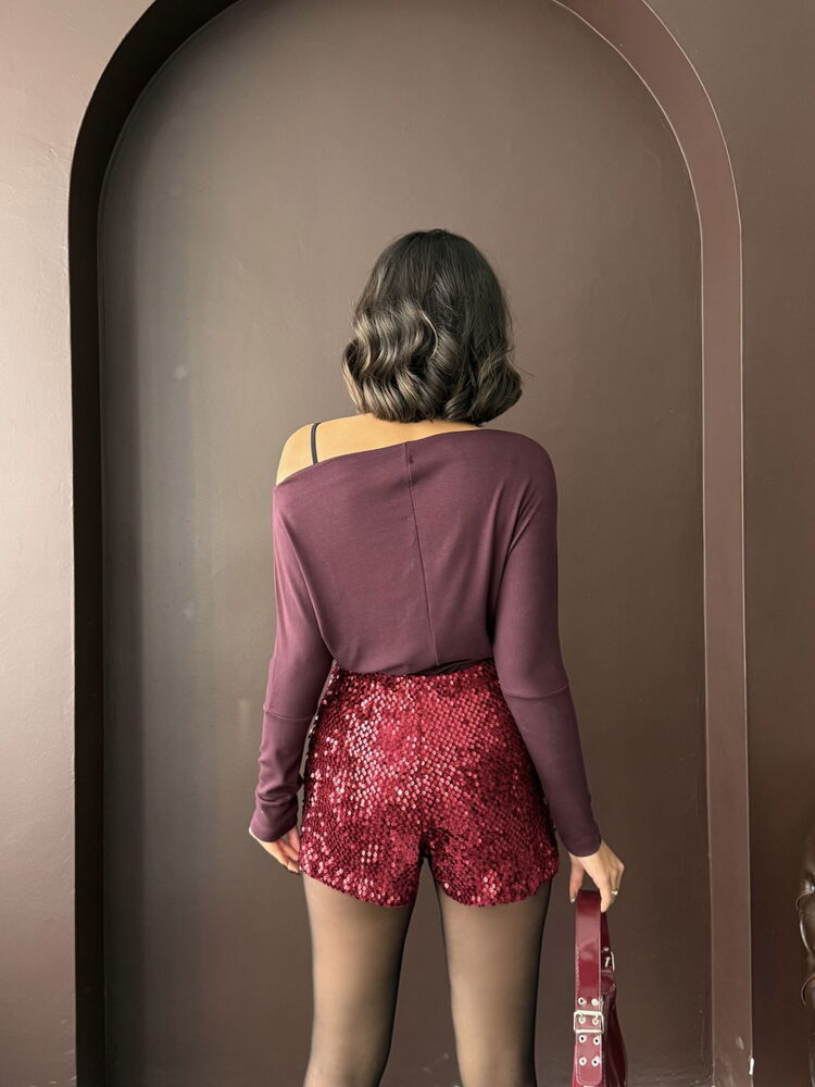 Sequin Velvet Shorts - Burgundy