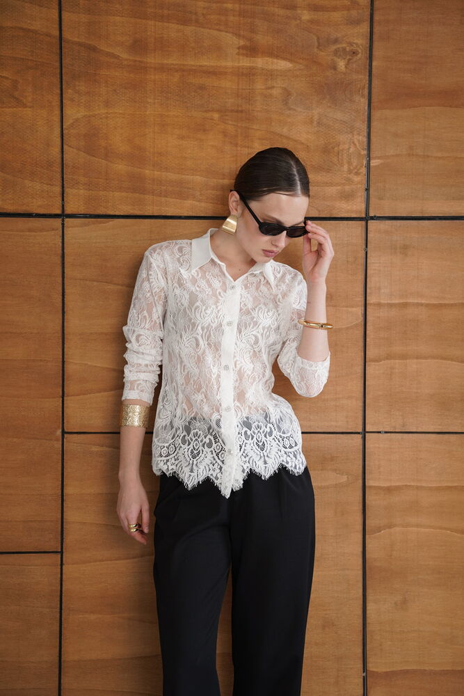 Wholesale Lace Shirt - Cream | F2073 - Topshow