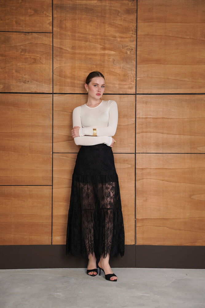 Ruffled Lace Skirt - Black | F2074 - Topshow