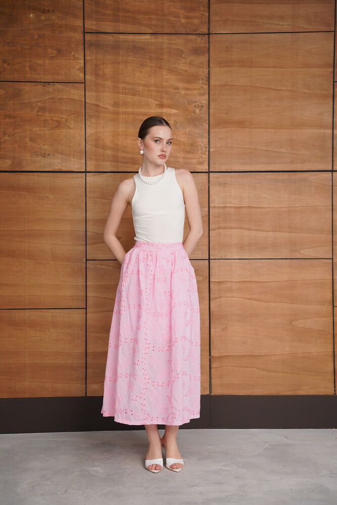 Embroidered Long Skirt - Pink | F2080 - Topshow