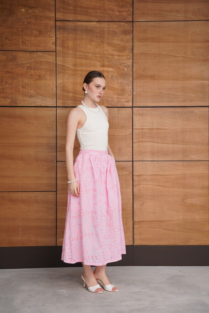 Embroidered Long Skirt - Pink | F2080 - Topshow