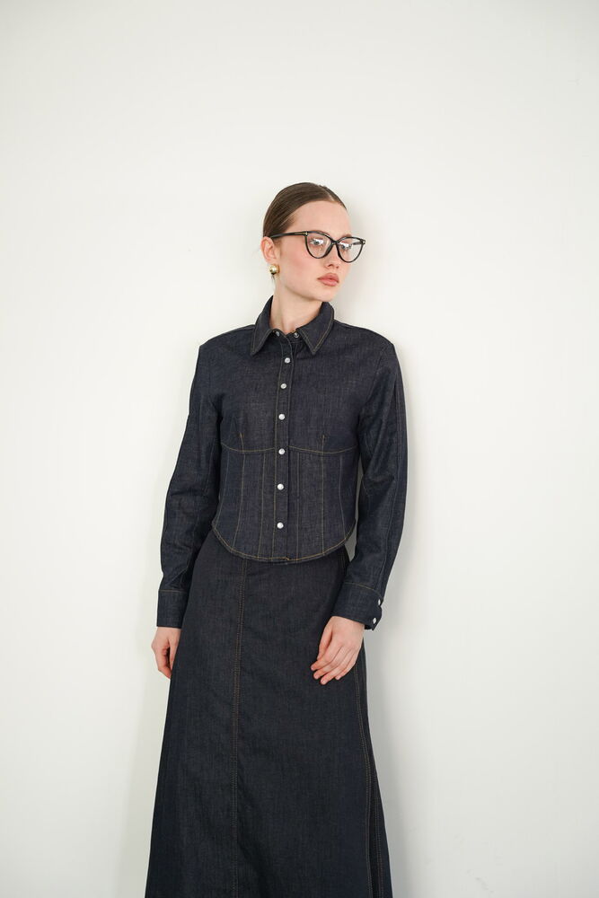 Cămăși din denim en-gros - Bleumarin | F2086 - Topshow