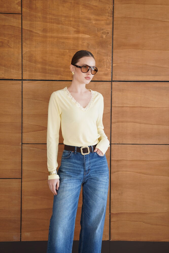 Lace-Detailed Sweatshirt - Yellow | F2088 - Topshow