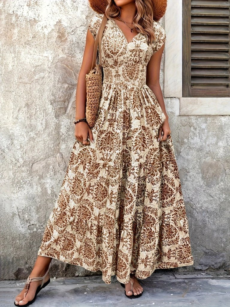 Rochie maxi cu mâneci scurte, guler wrap, talie elastică, jersey, 37495