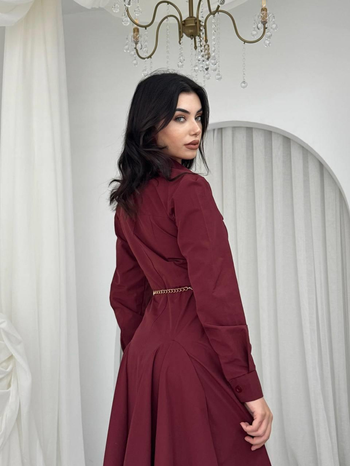 Feris Düğme Detaylı Elbise