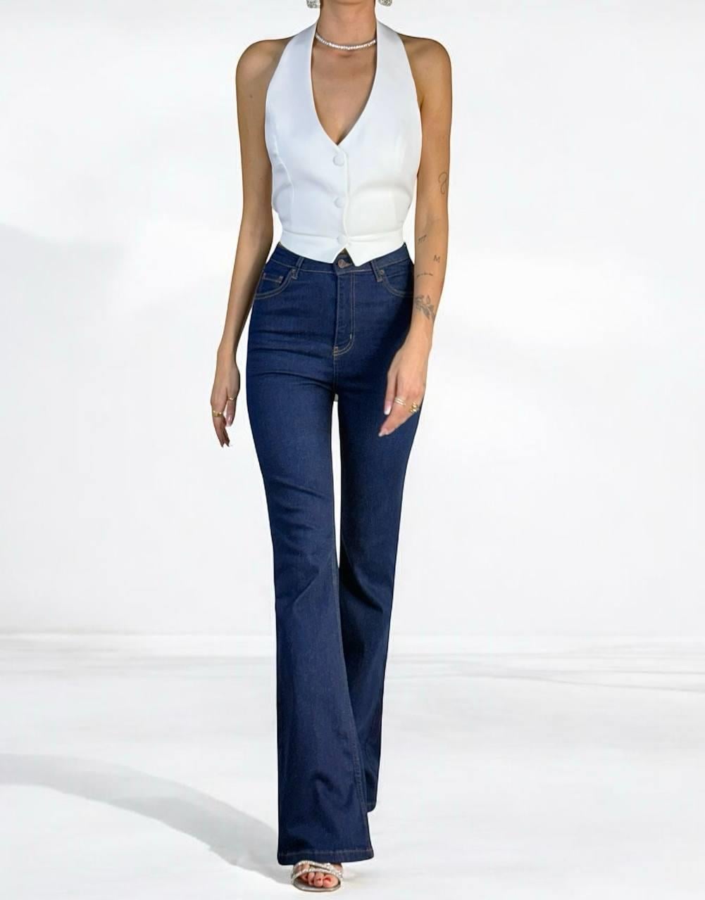 High Waist Half Flare Rinse Jean Pants