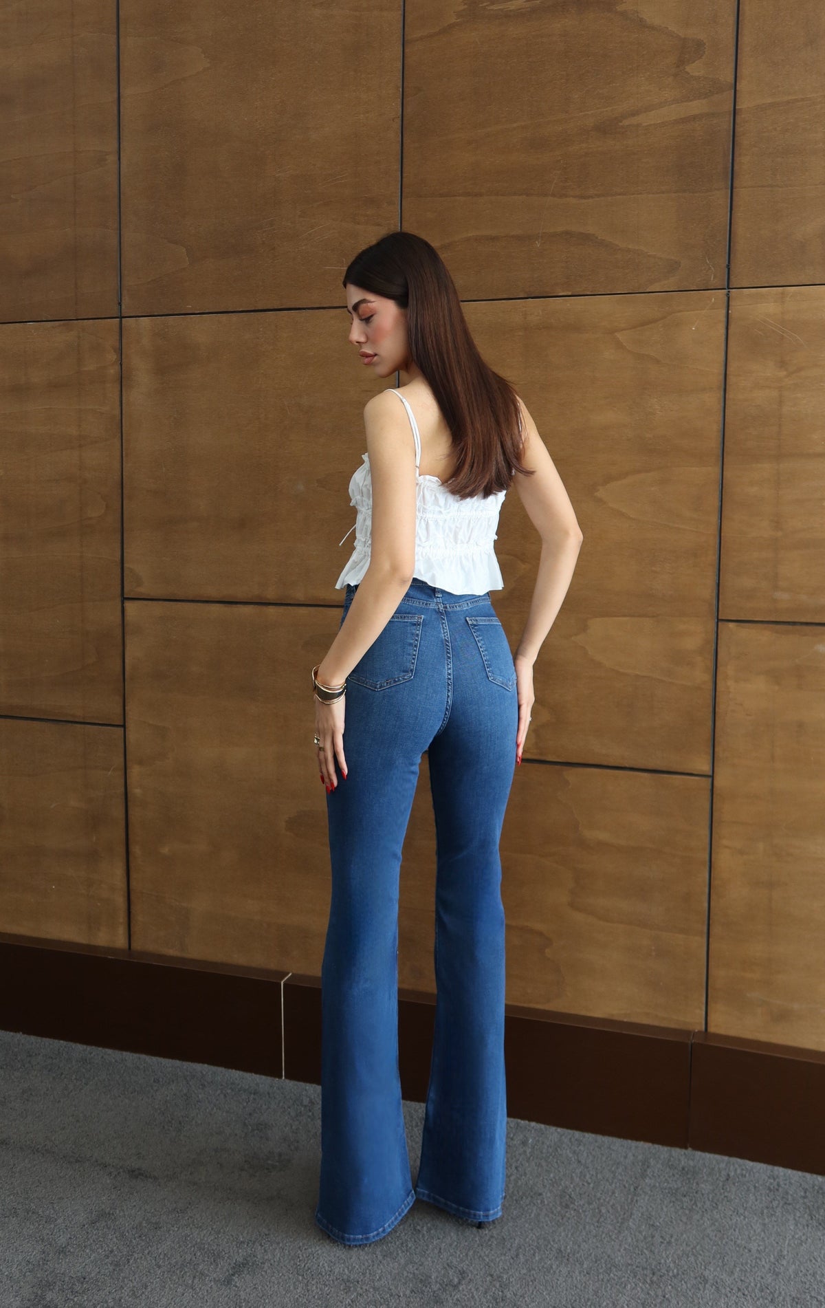 Yüksek Bel Yarım İspanyol Paça Blue Jean Pantolon