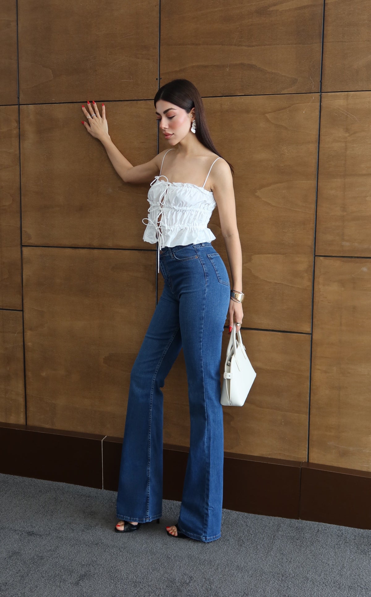 Yüksek Bel Yarım İspanyol Paça Blue Jean Pantolon