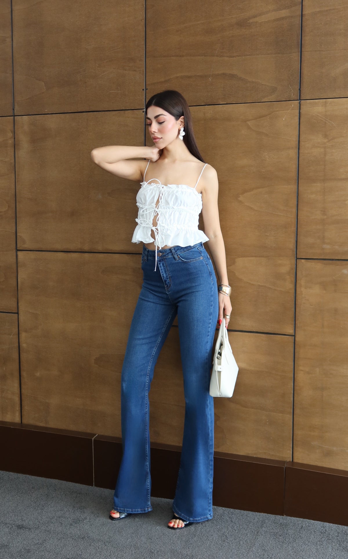 Yüksek Bel Yarım İspanyol Paça Blue Jean Pantolon