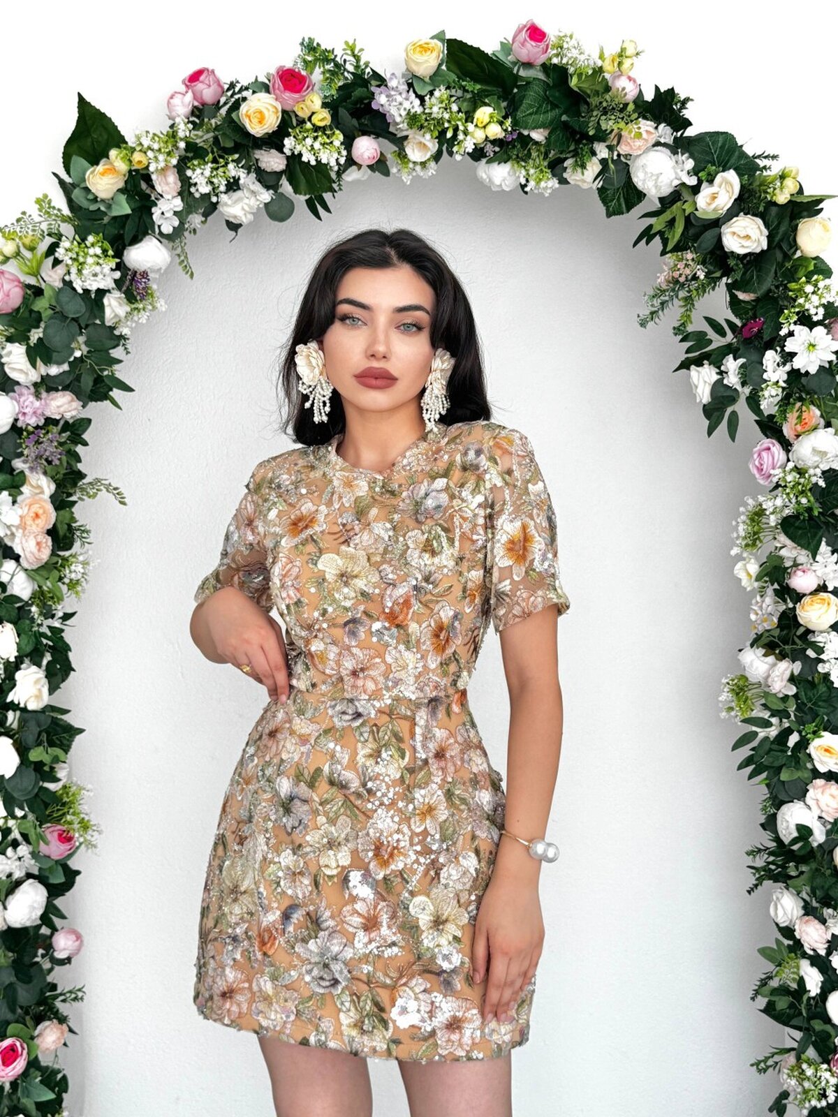 Flowes Rochie cu Detalii din Pietre de Cristal