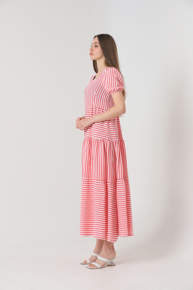 Rochie lungă cu dungi fuchsia Topshow, en-gros
