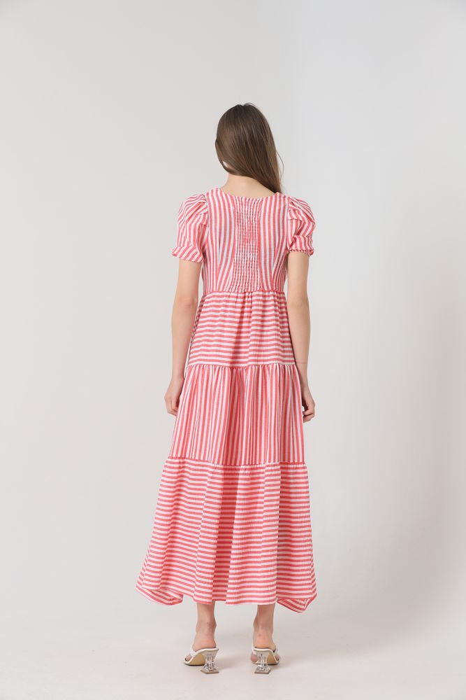Rochie lungă cu dungi fuchsia Topshow, en-gros