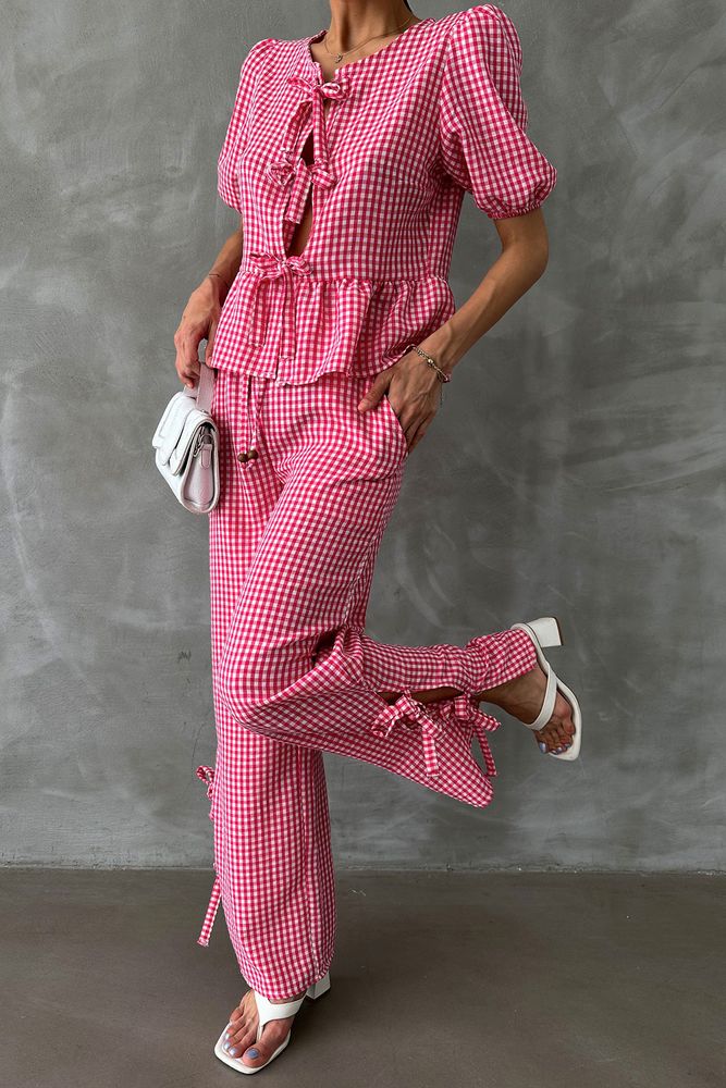 Topshow Fuchsia Gingham Wholesale Trousers