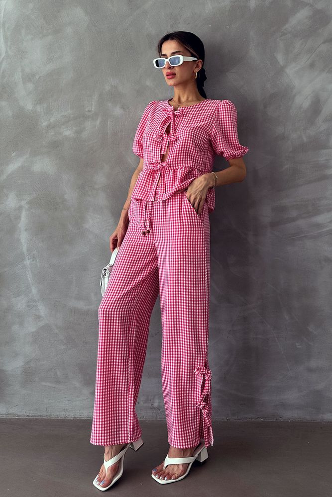 Topshow Fuchsia Gingham Wholesale Trousers