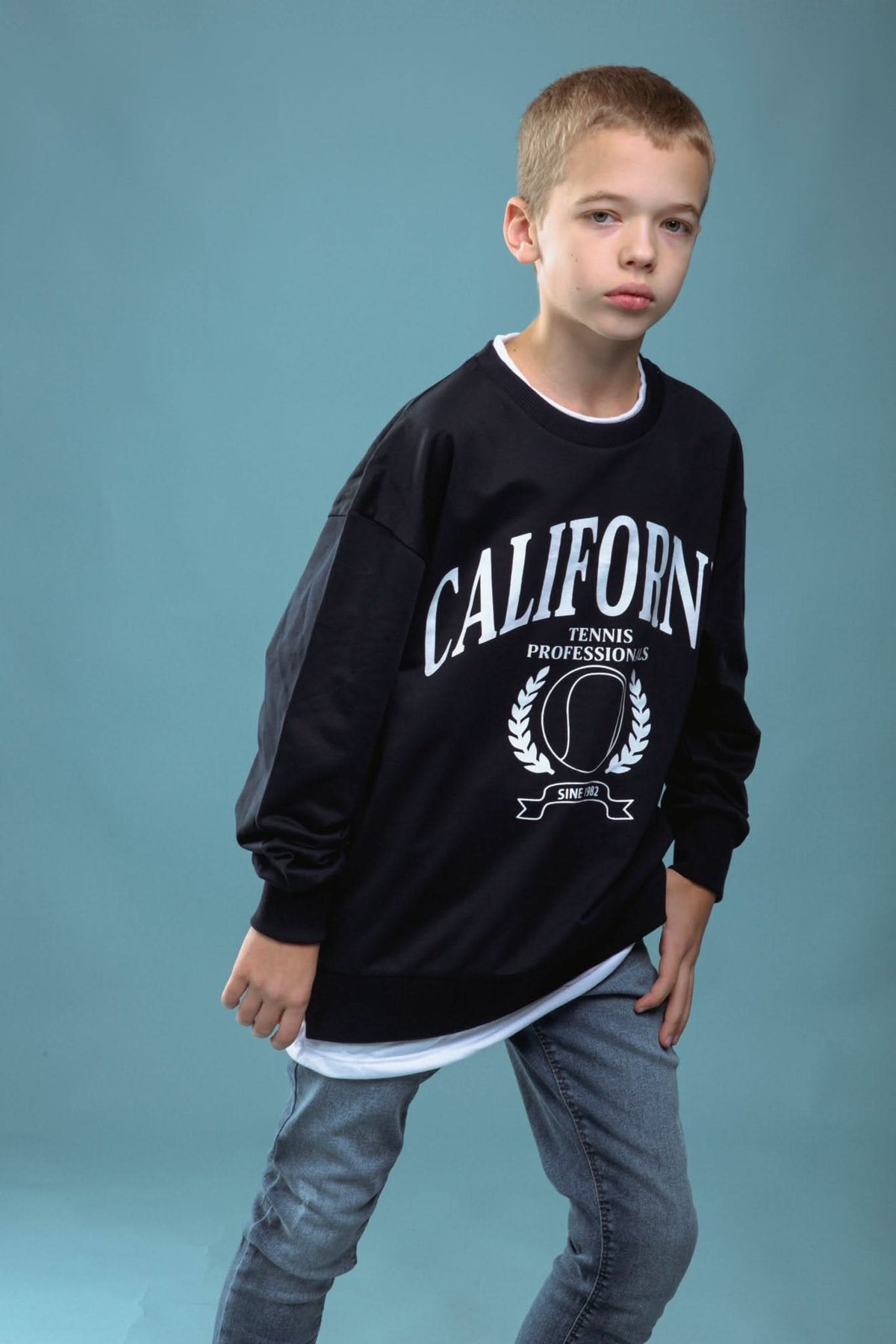 Genç Önü Baskılı Parça Detaylı Sweatshirt | 9–15 Yaş | RG Brand | RG3369 - HAKİ
