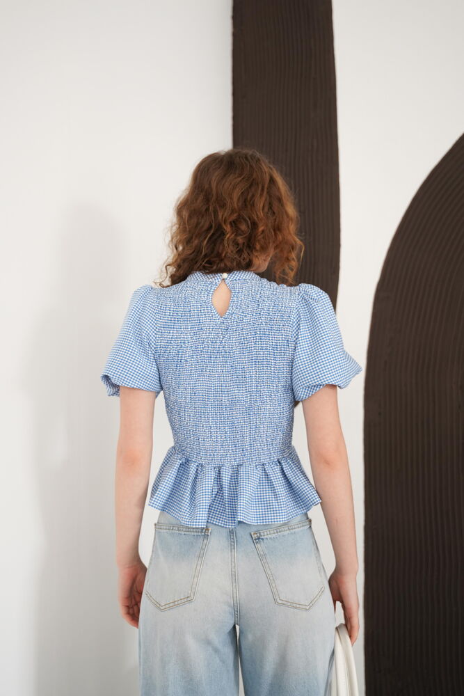 Gipeli Bisiklet Yaka T Toptan Bluz - Saks | D2999 - Topshow