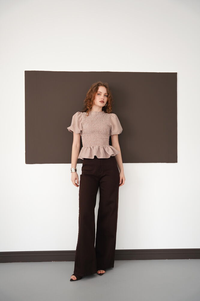 Gipeli Round Neck T Wholesale Blouse - Coffee | D2999 - Topshow