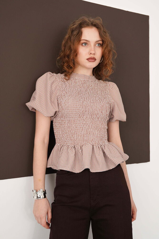 Gipeli Round Neck T Wholesale Blouse - Coffee | D2999 - Topshow