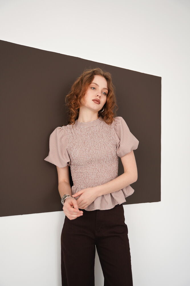 Gipeli Round Neck T Wholesale Blouse - Coffee | D2999 - Topshow