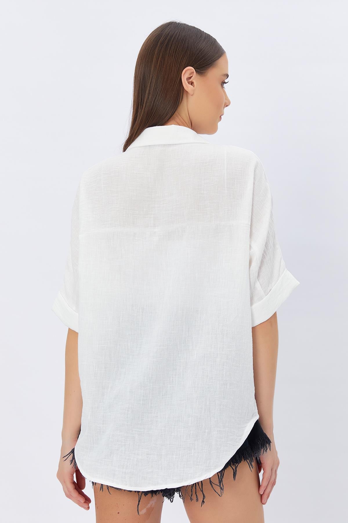 Bluza Buzunare Brodate - ALB