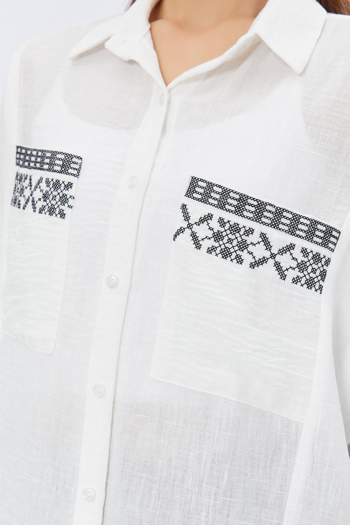 Bluza Buzunare Brodate - ALB