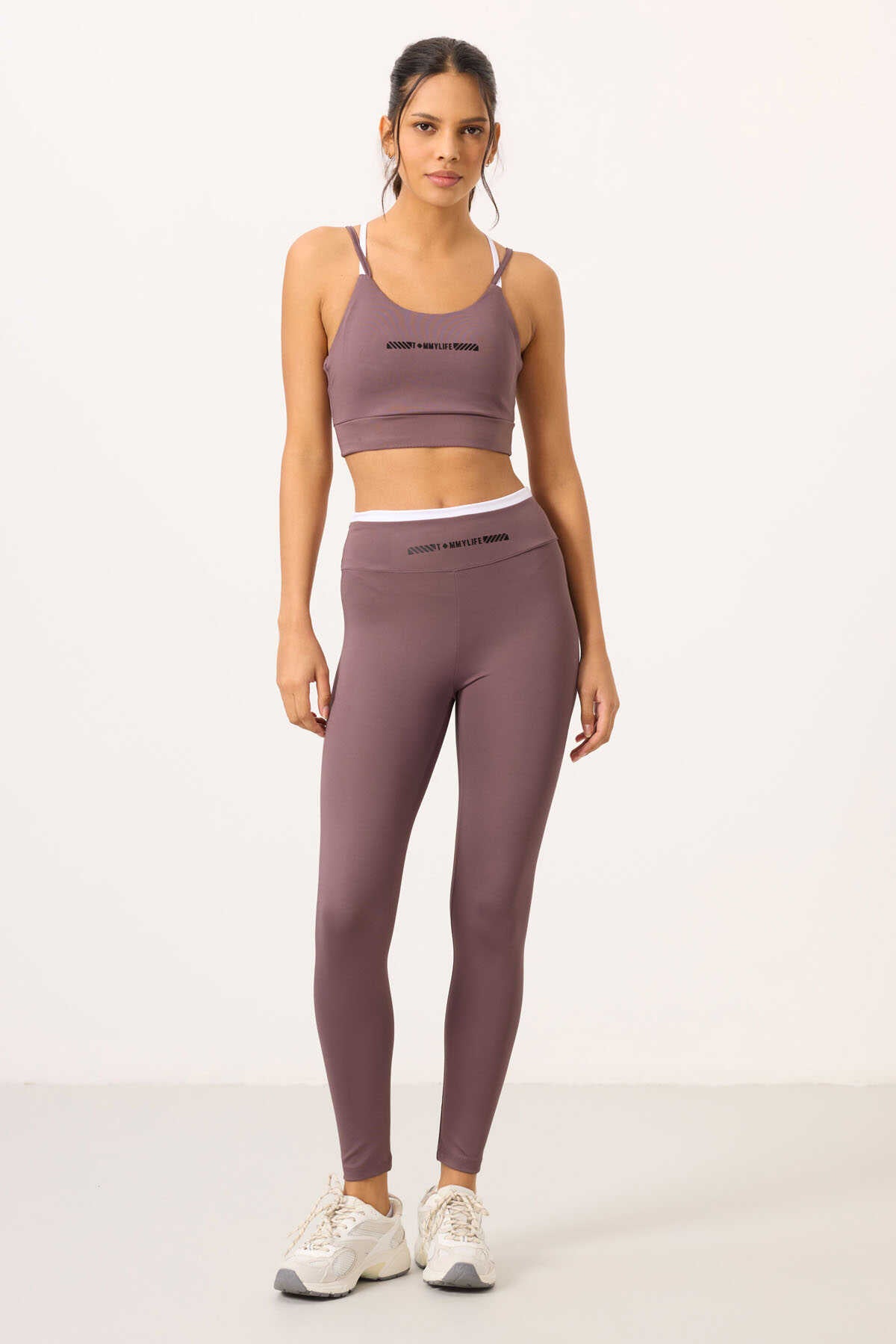 Tommylife Toptan Yüksek Bel Dar Paça Kadın Büstiyer Tayt Takım 95333 Gül Kurusu