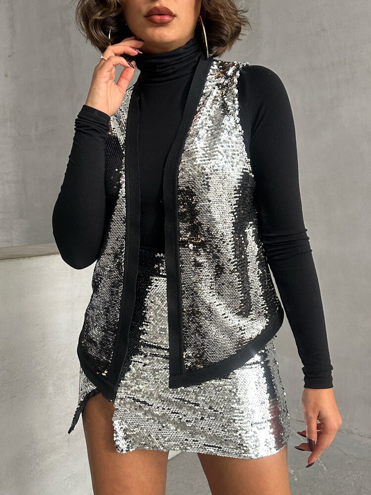 Sequined Wholesale Vest - Silver Gold