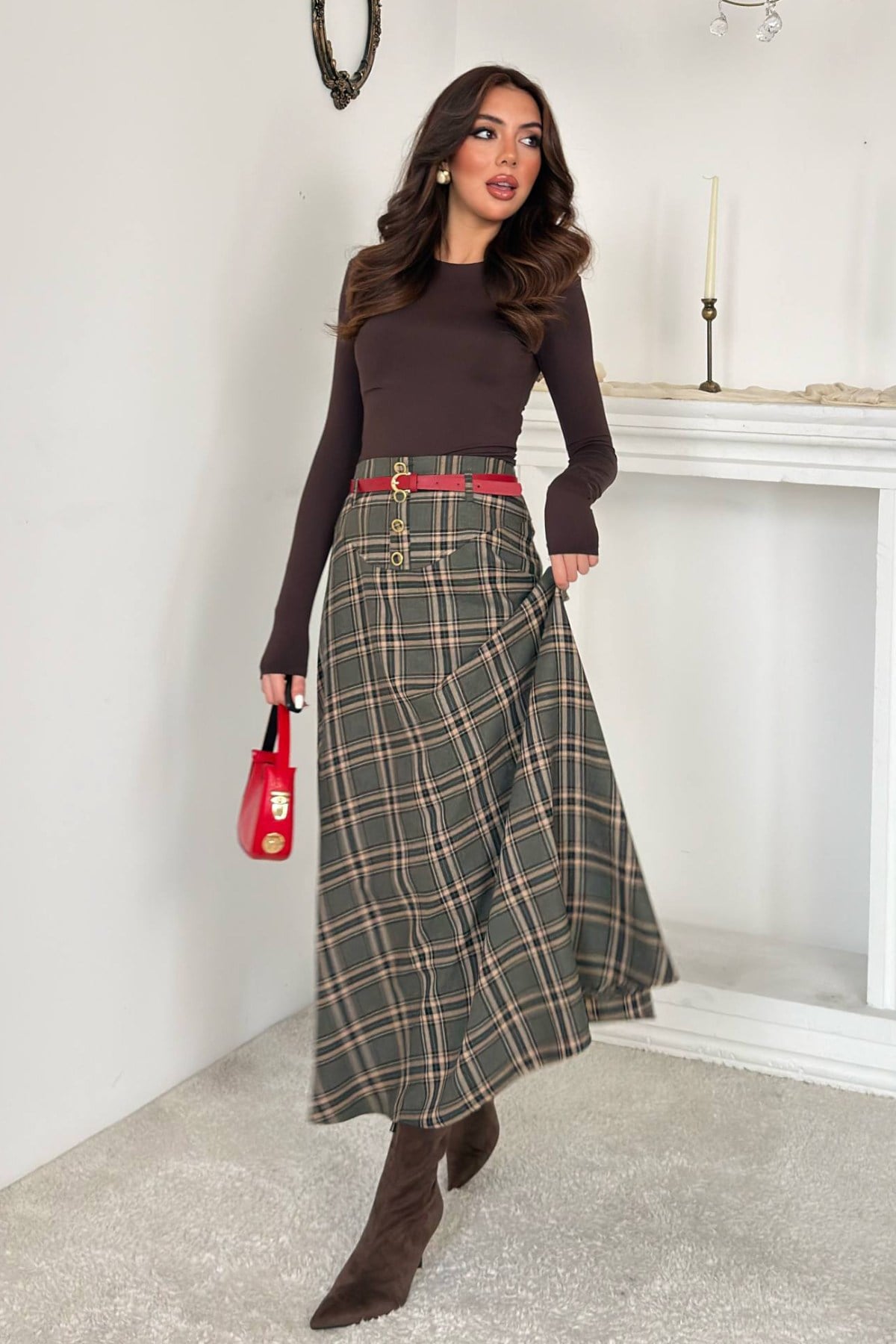 Khaki Plaid Skirt