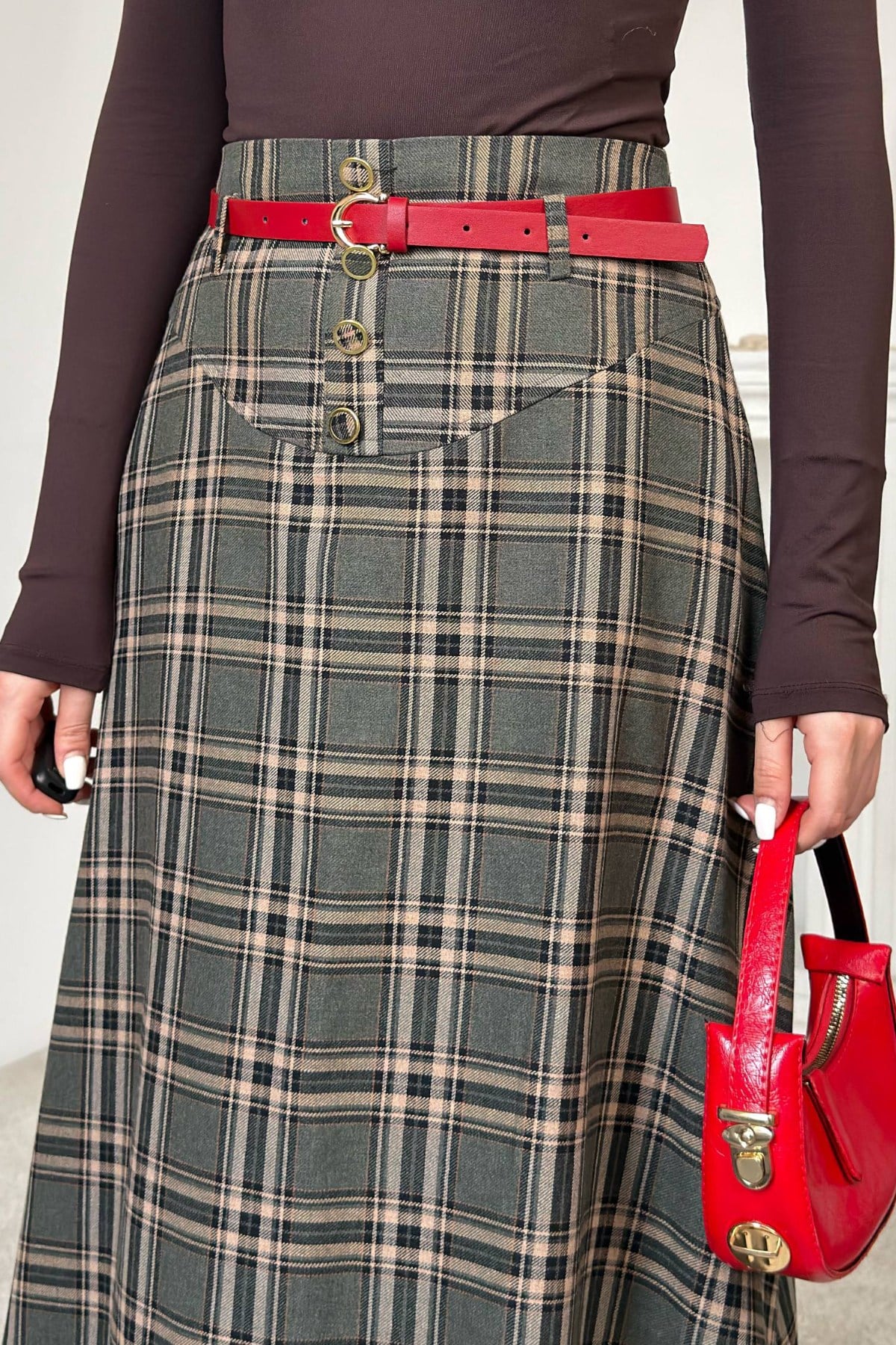 Khaki Plaid Skirt
