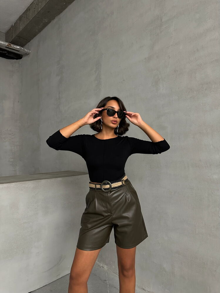 Belted Leather Wholesale Shorts - Khaki
