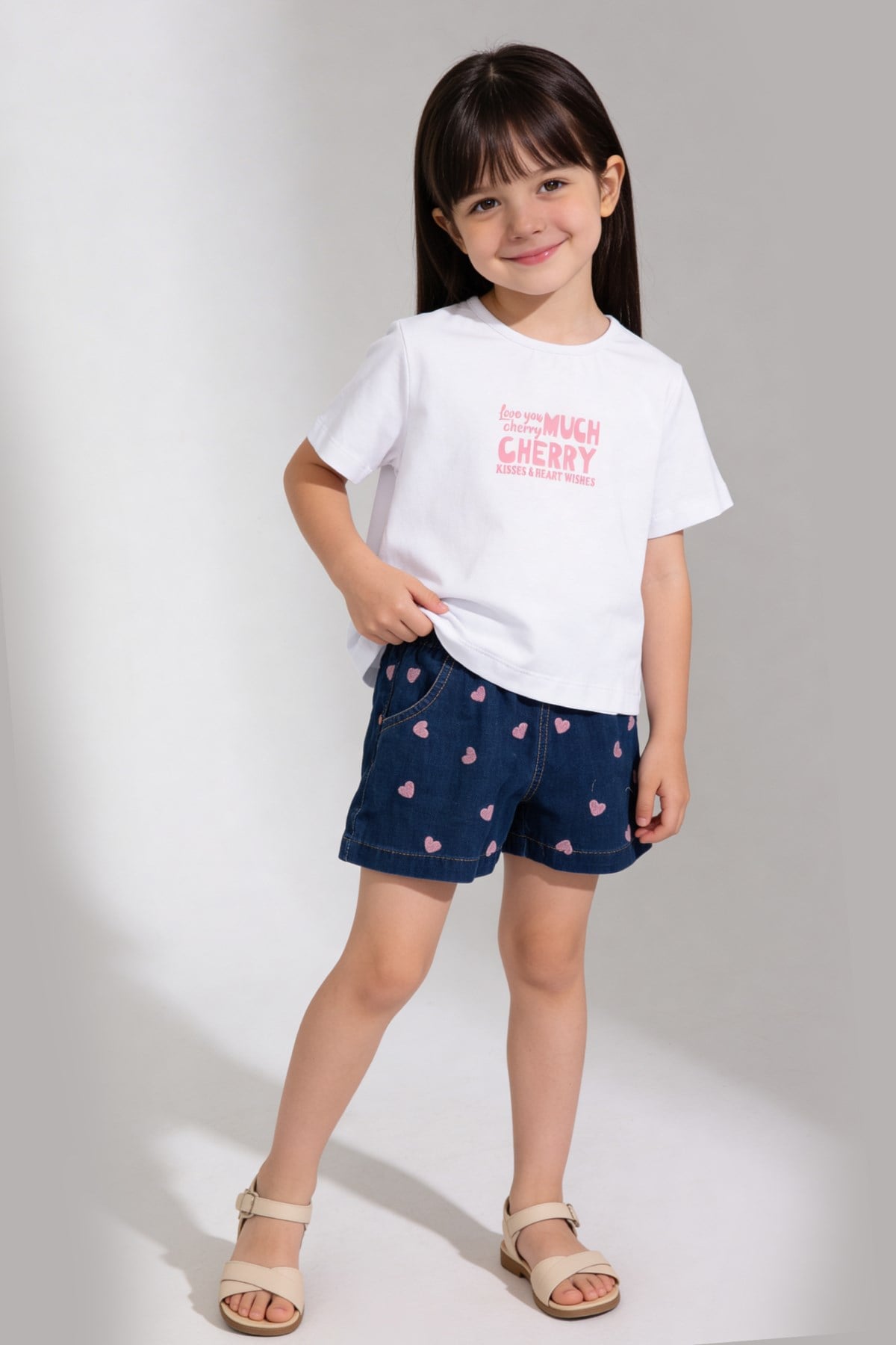 ANSAMBLU DUBLU CU PANTALONI SCURTI 3-6 ANI TRICOT+DENIM TFA-3676 - Roșu