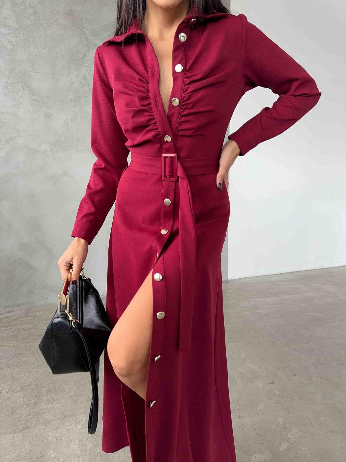 Rochie tip cămașă - Burgundy