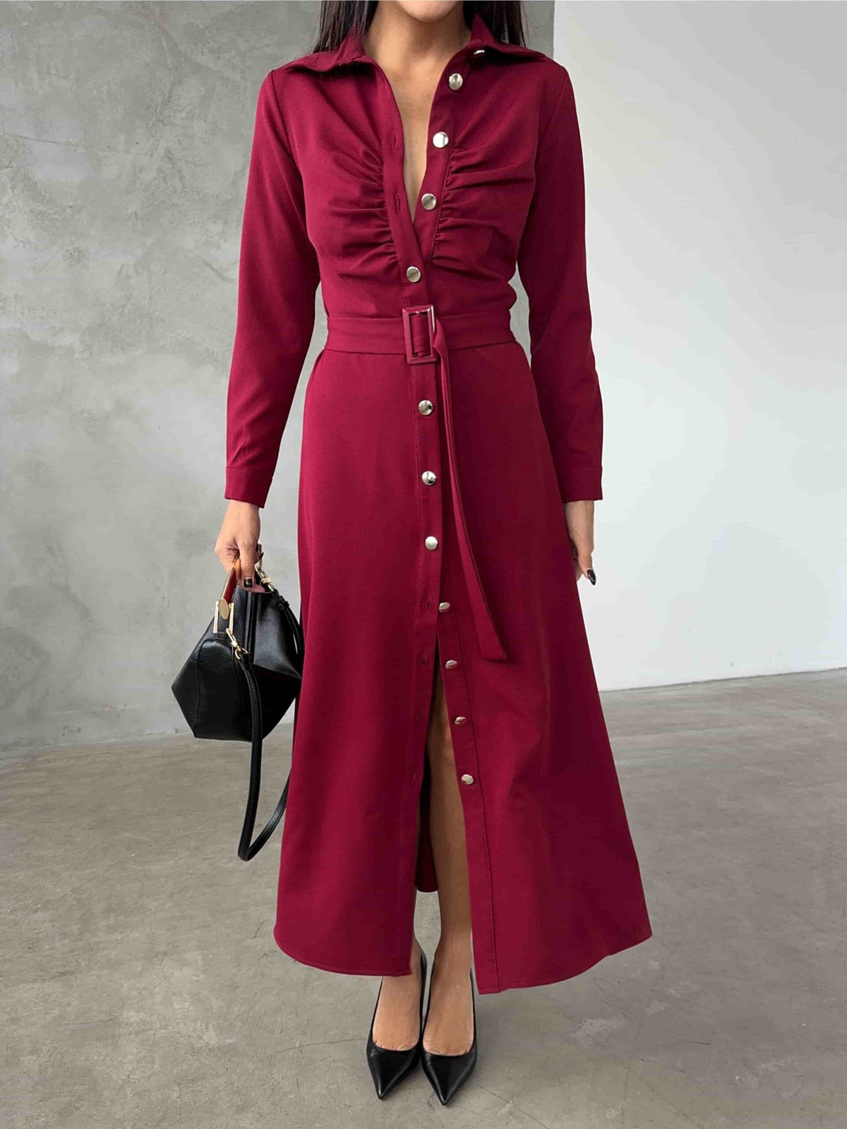 Rochie tip cămașă - Burgundy