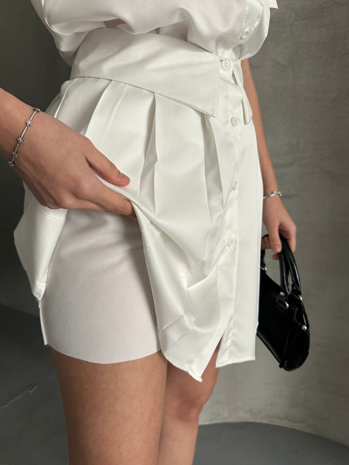 Ansamblu rochie căptușită și cămașă - Alb