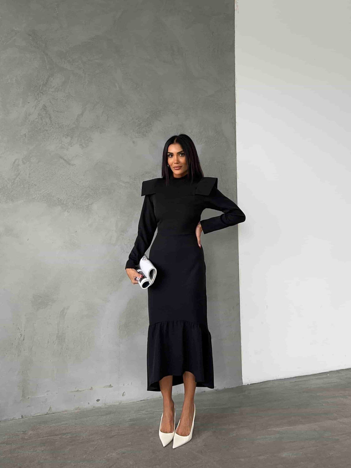 Shoulder Detail Dress - Black
