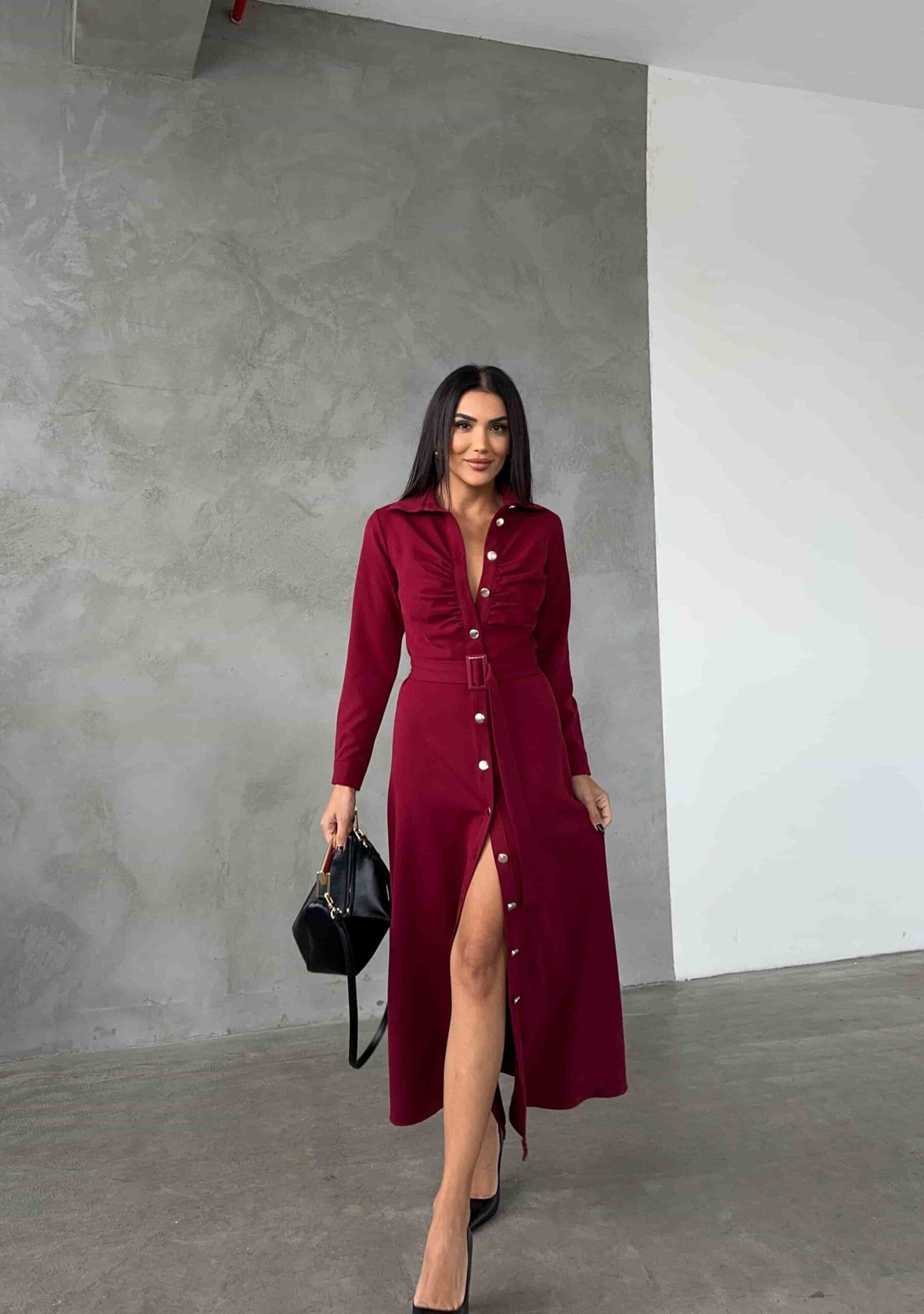 Rochie tip cămașă - Burgundy