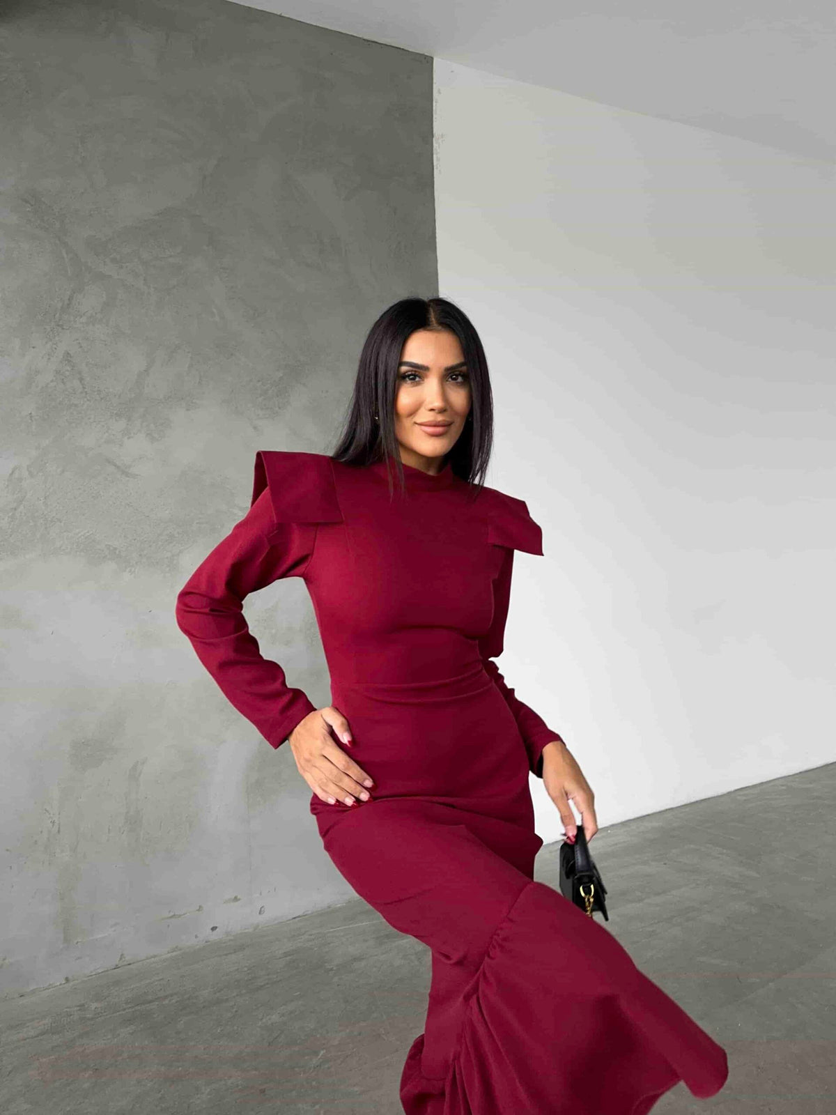 Rochie cu detaliu pe umeri - Vișinie