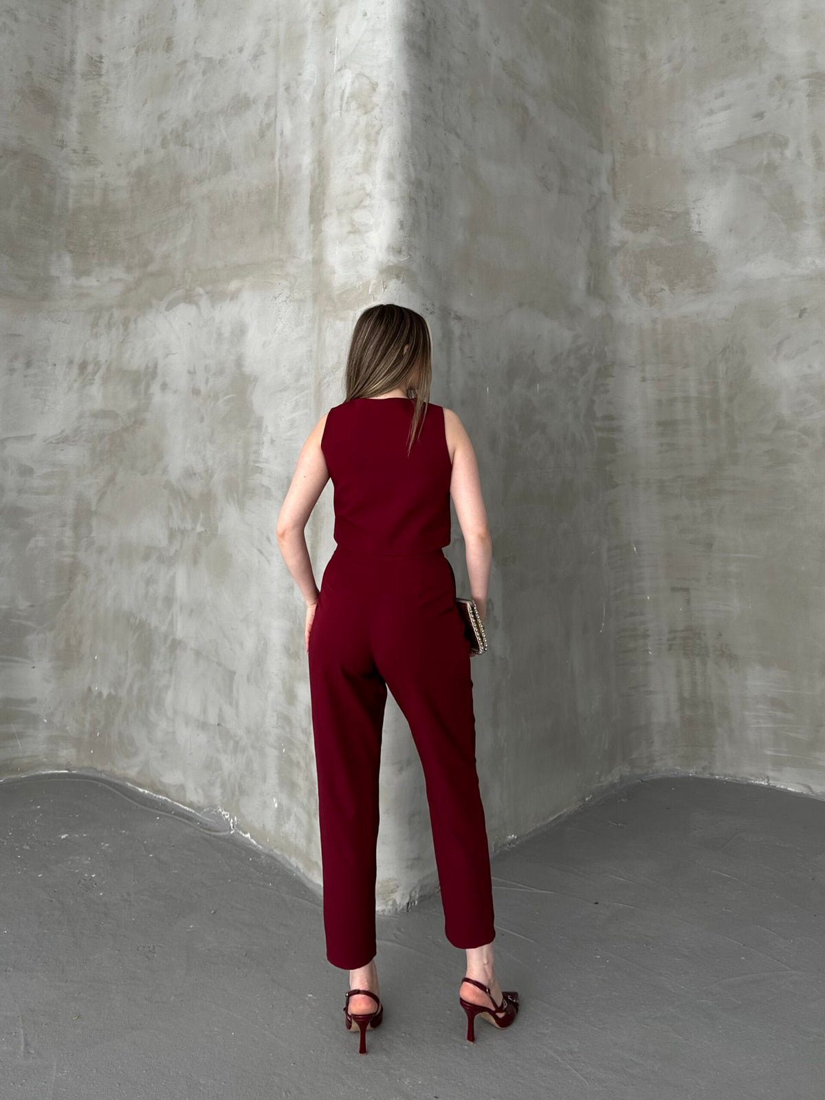 Set vestă și pantaloni - Burgundy