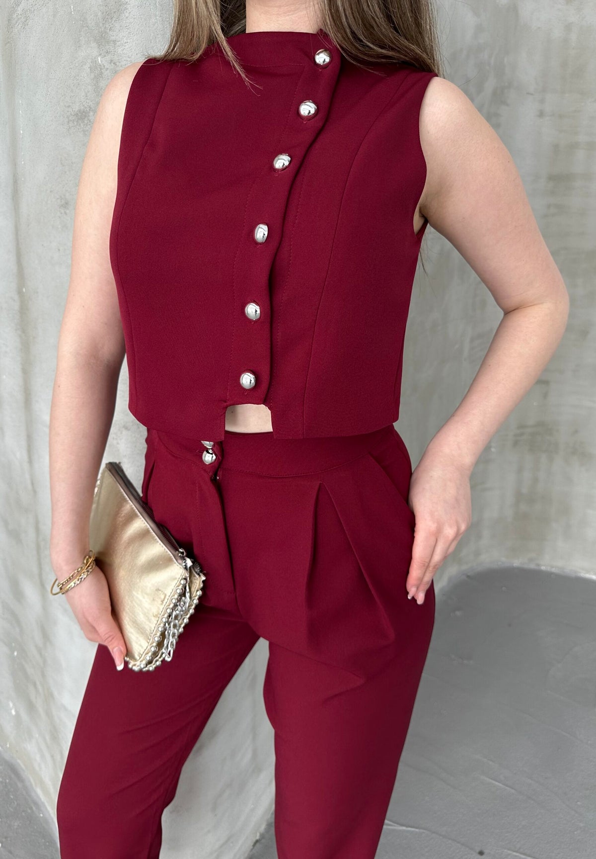 Set vestă și pantaloni - Burgundy