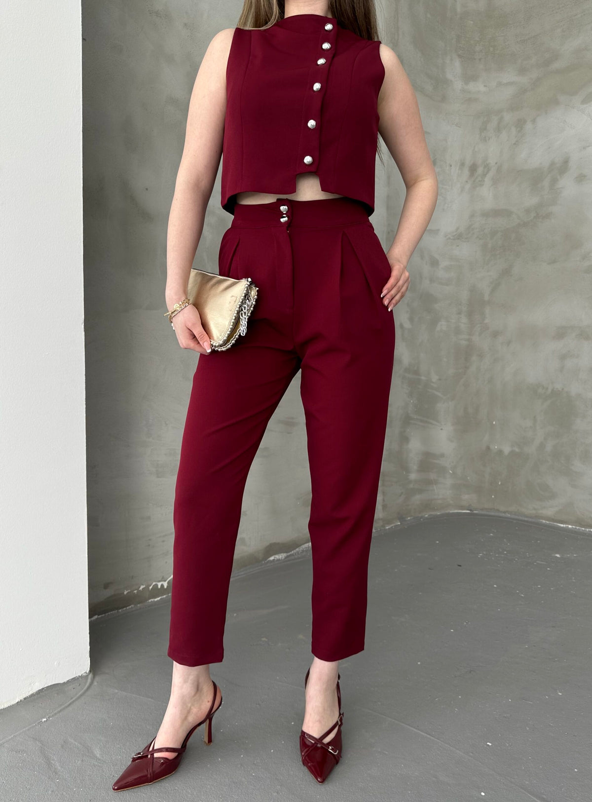 Set vestă și pantaloni - Burgundy
