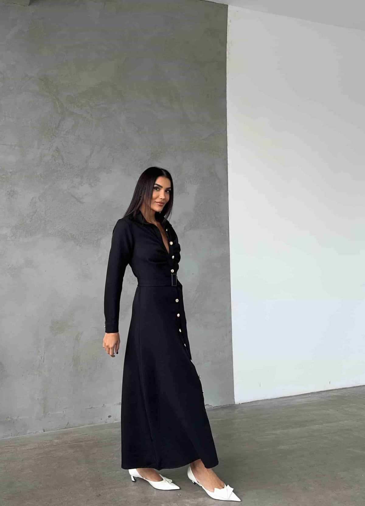 Rochie tip cămașă - Neagră