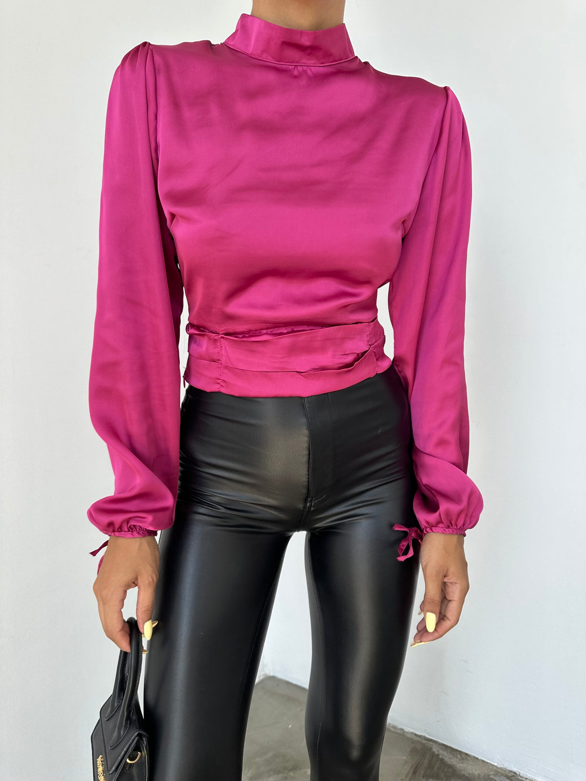 Short Satin Blouse - Fuchsia