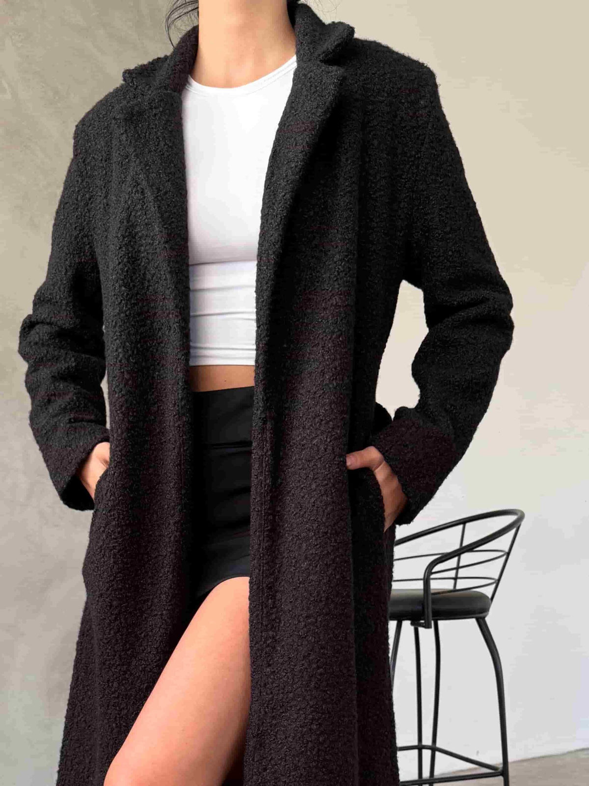 Palton din crep - Negru