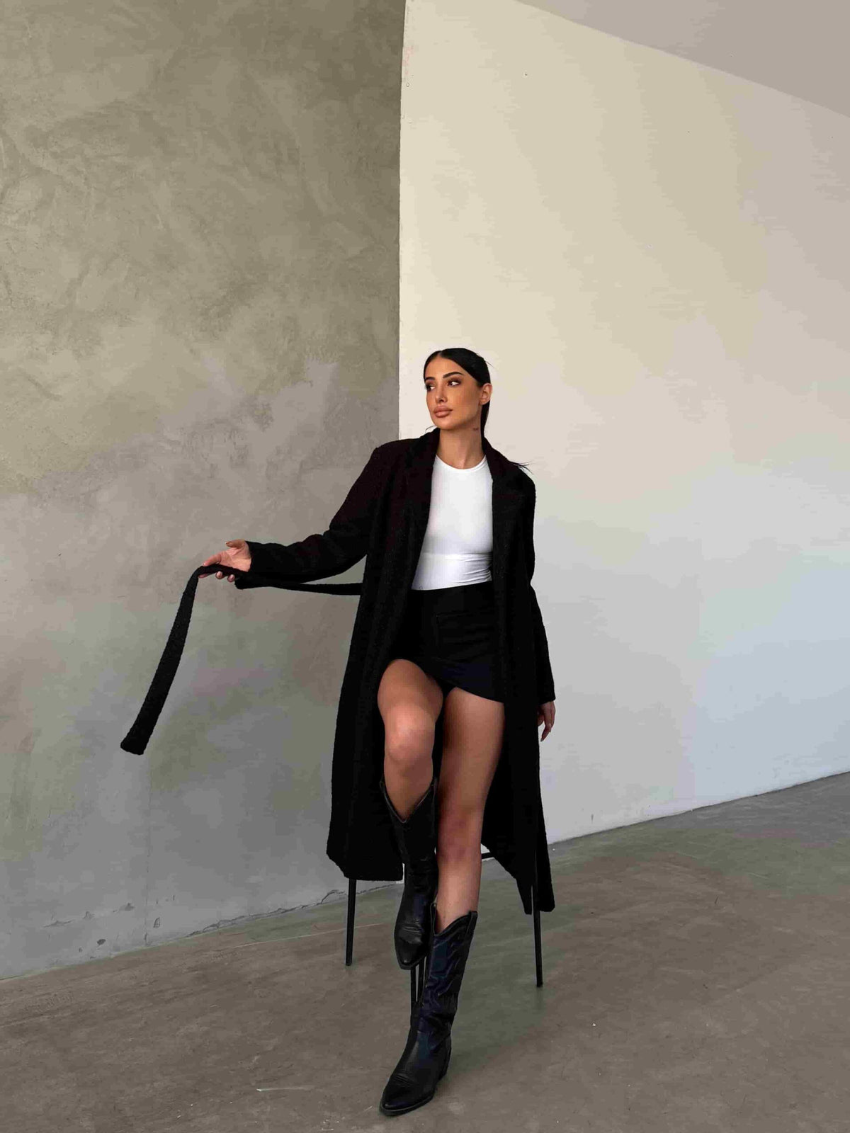 Palton din crep - Negru