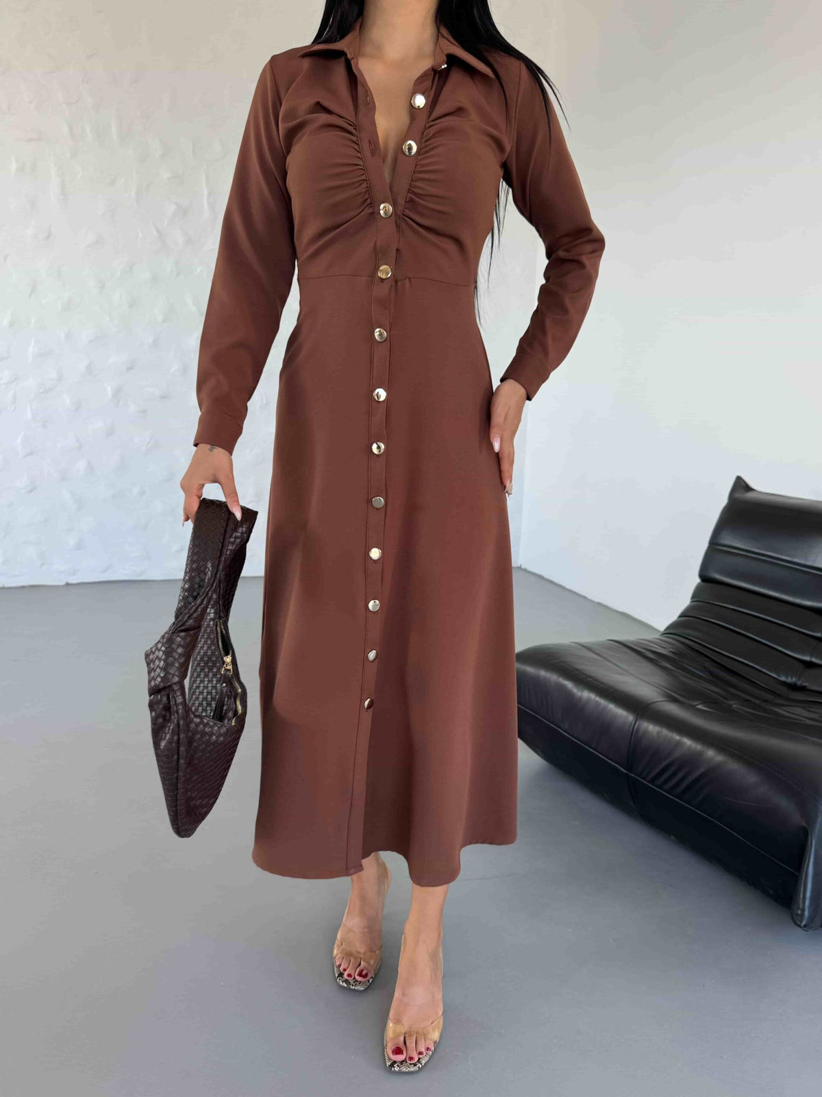 Shirt Dress - Brown